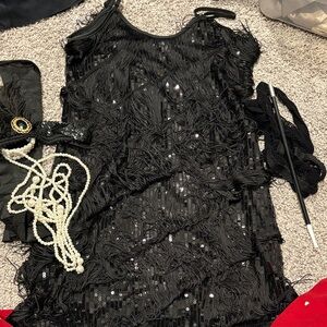 Elegant Black Sequin Fringe Dress